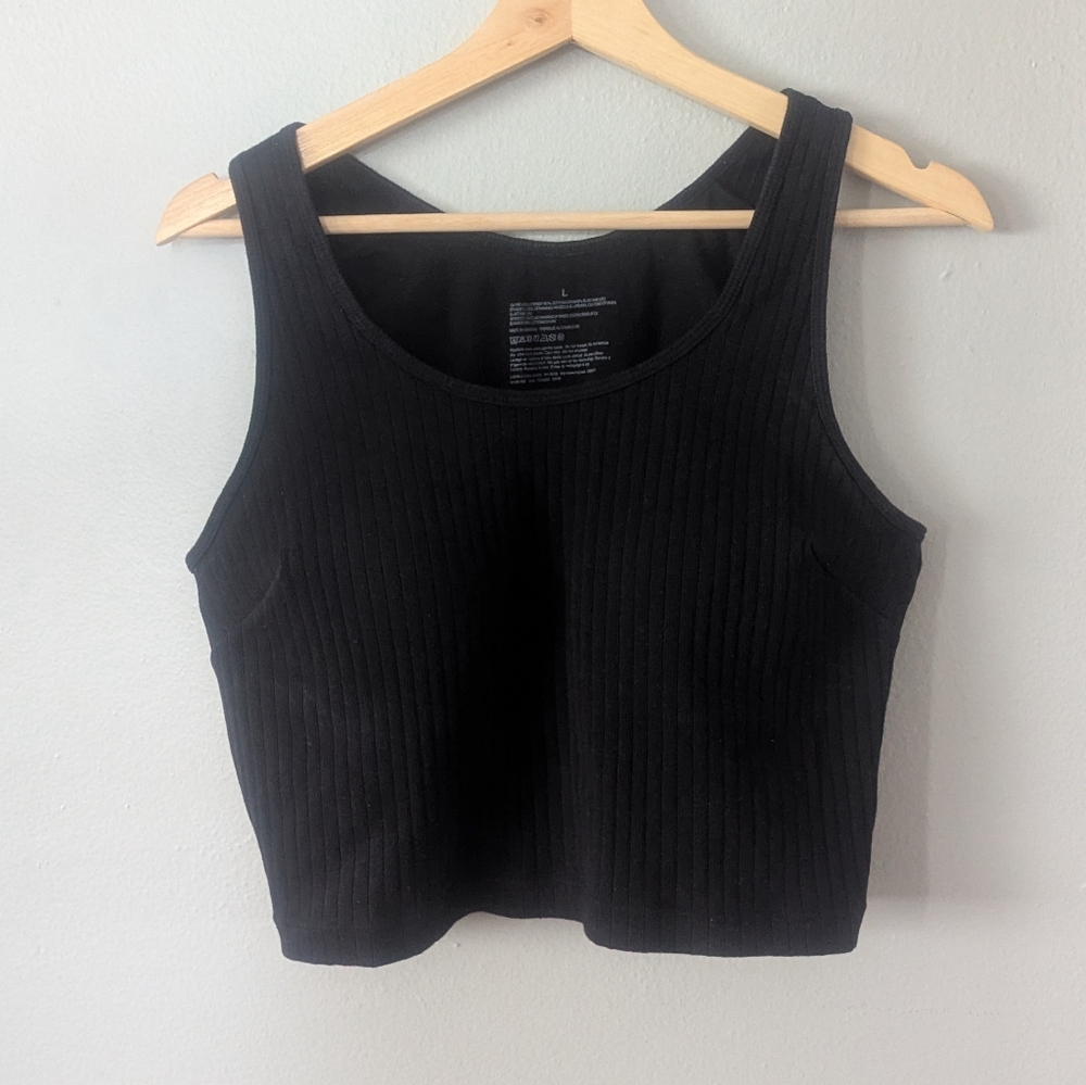 Muji Cotton Rib Bra Tank Top - Black, Cropped